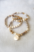 Earth Tone Beaded Bracelet Stack — Natural Stone, Gold Charm, Set of 3